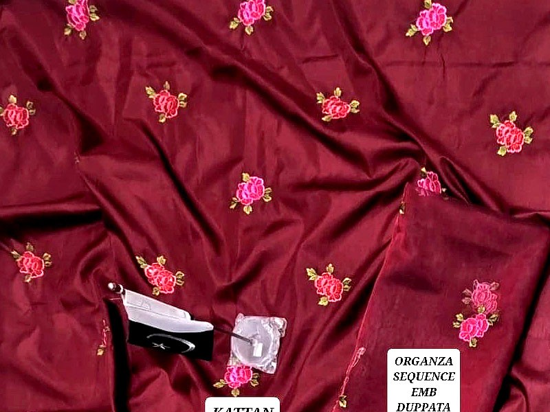 Elegant Sequins Embroidered Katan Silk Dress with Embroidered Organza Dupatta