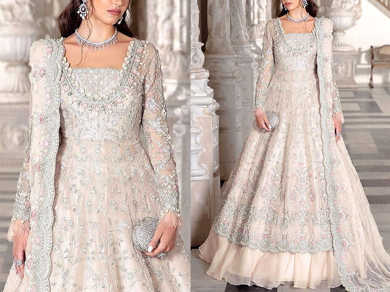 Glamorous Heavy Embroidered with Handwork Net Bridal Maxi Dress 2022