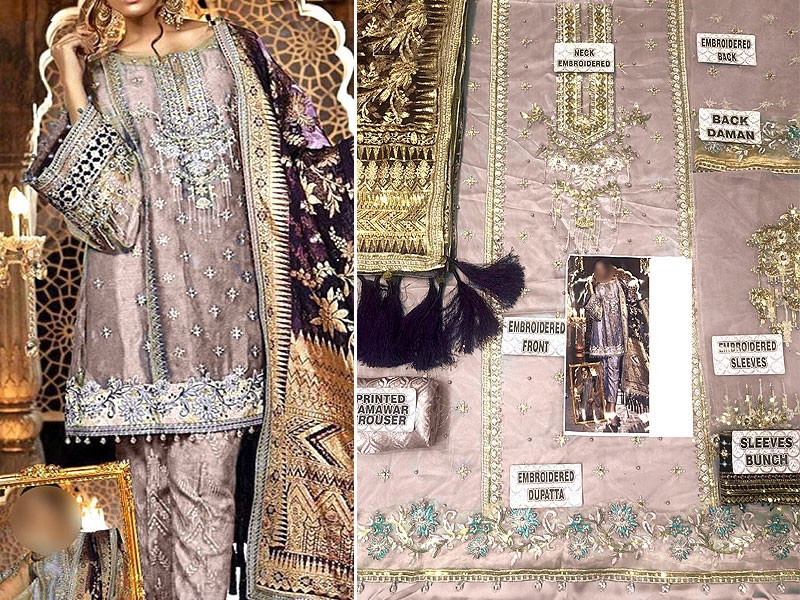 Handwork Embroidered Net Wedding Dress 2023 with Luxury Net Embroidered Shawl
