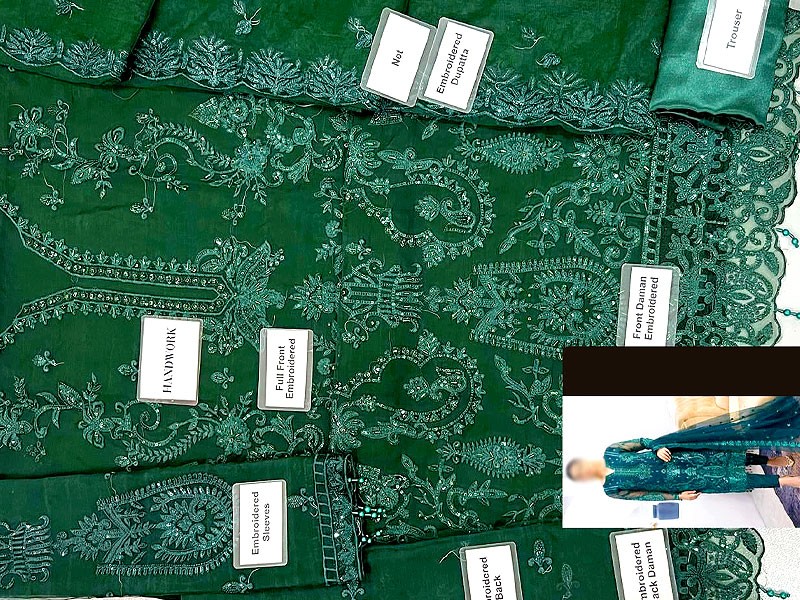 Handwork Heavy Embroidered Green Organza Wedding Dress 2022