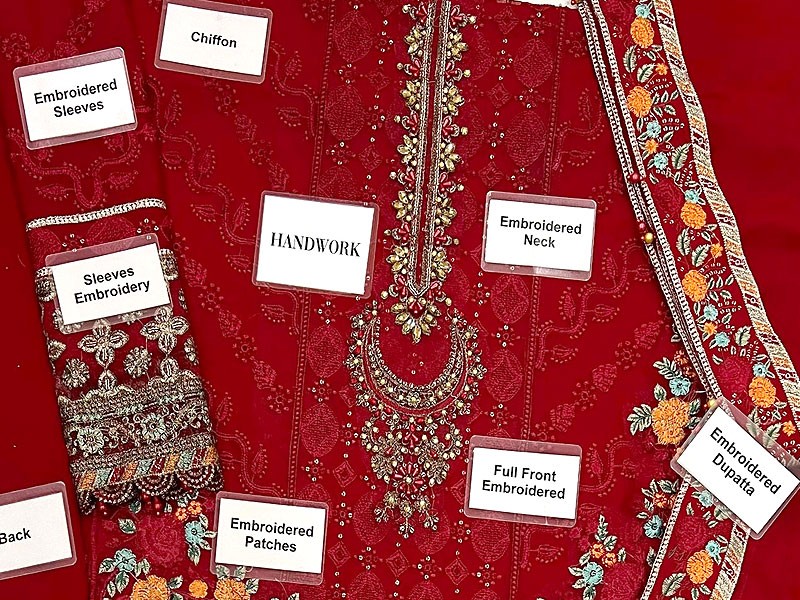 Luxury Heavy Embroidered Red Chiffon Wedding Dress 2022