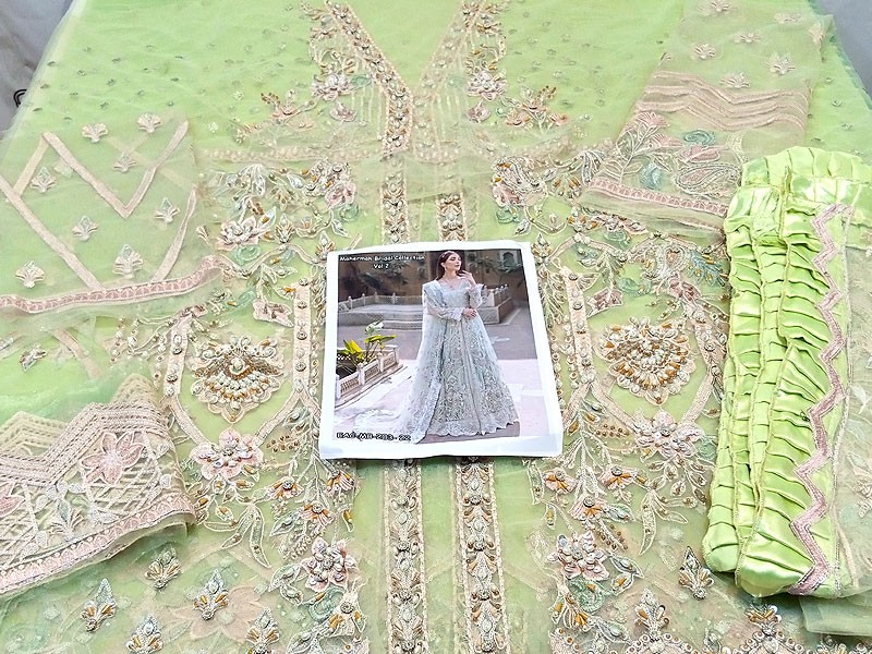 Luxurious Mirror & Heavy Handwork Embroidered Net Bridal Maxi Dress 2022
