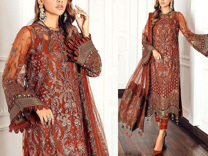 Heavy Embroidered with Handwork Organza Party Wear Dress 2022