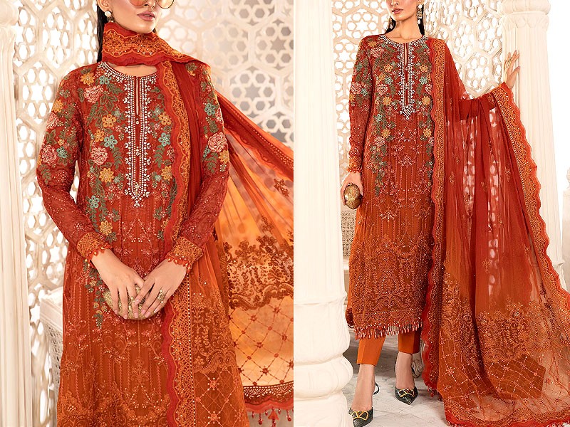 Luxury Handwork Heavy Embroidered Chiffon Wedding Dress 2022 Price in Pakistan
