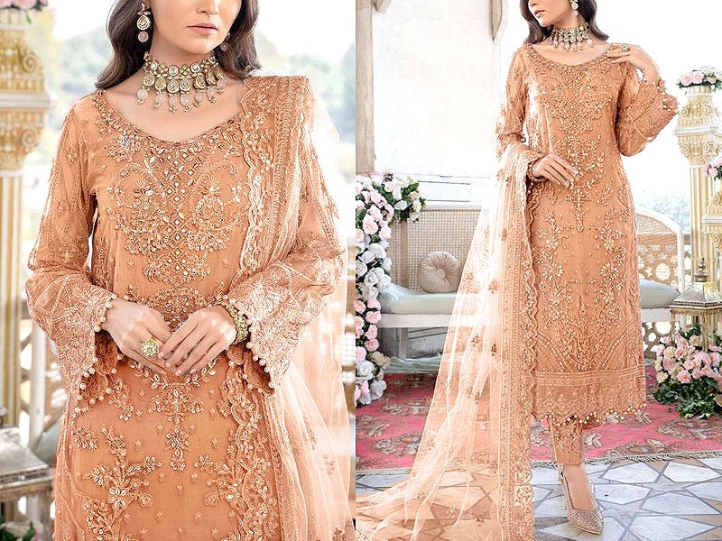 Heavy Embroidered with Handwork  Net Bridal Dress