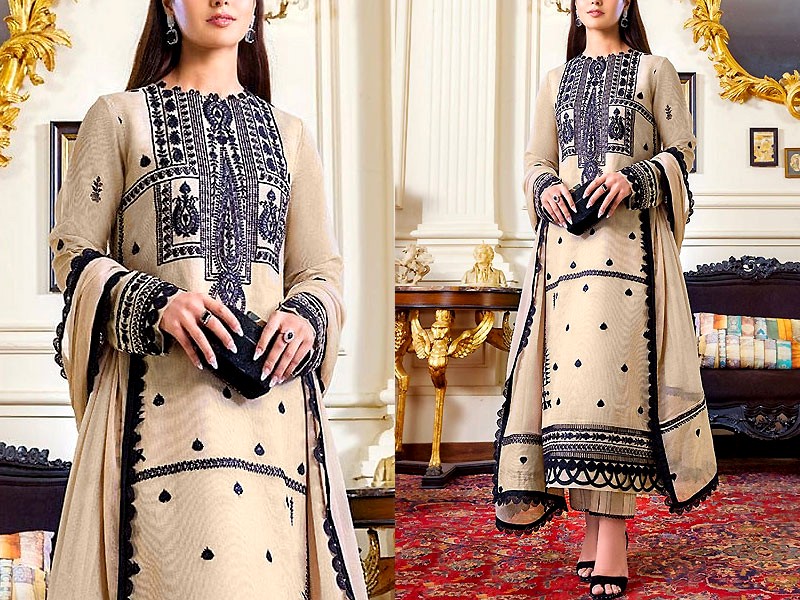 Traditional Style Embroidered Chiffon Party Wear Dress 2022