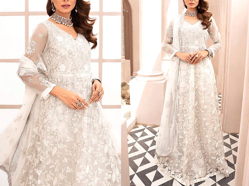 Elegant Heavy Embroidered White Chiffon Wedding Dress 2022