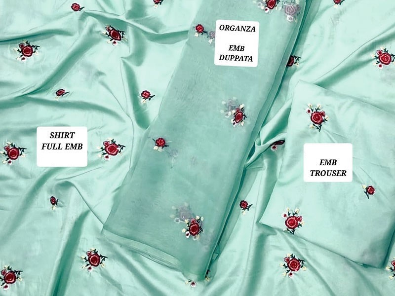 Embroidered Shamoz Silk Dress 2022 with Embroidered Organza Dupatta