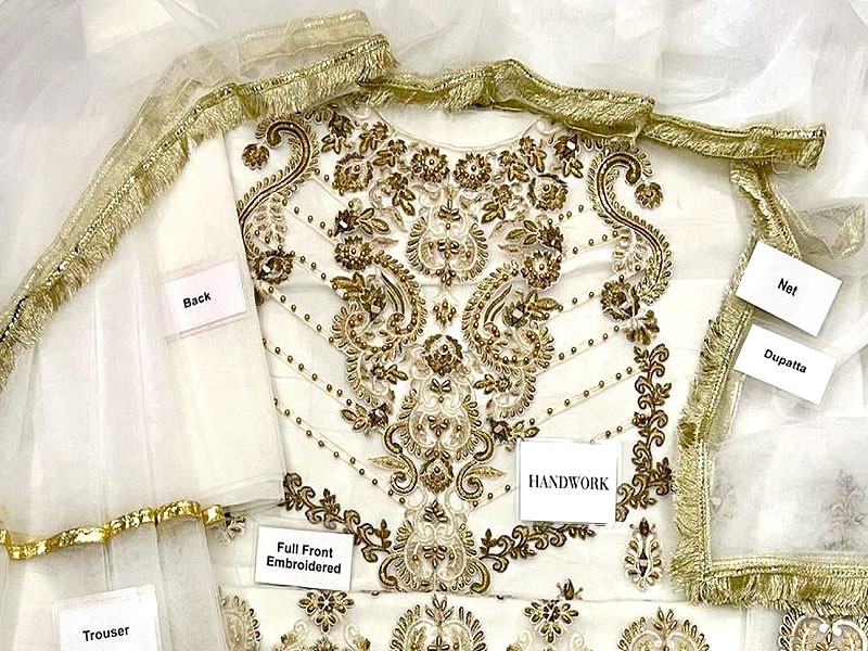 Luxury Mirror & Handwork Heavy Embroidered Organza Bridal Dress 2024