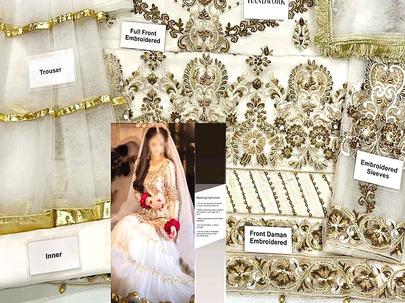 Luxury Mirror & Handwork Heavy Embroidered Organza Bridal Dress 2024