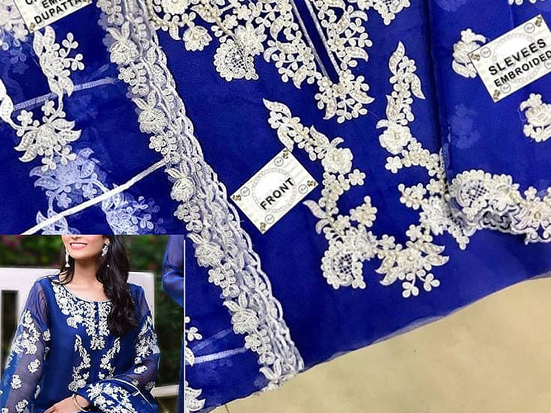 Heavy Embroidered with Handwork Organza Party Wear Dress 2022