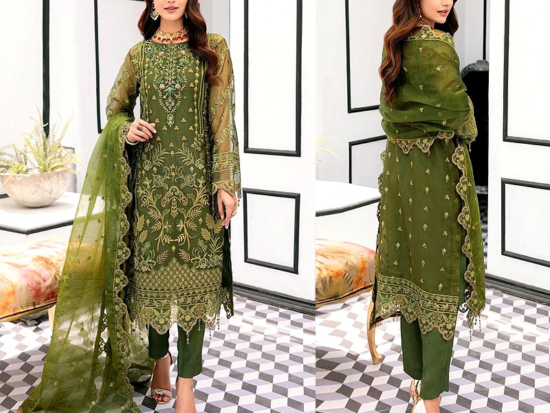 Heavy Embroidered with Handwork Organza Wedding Dress 2023 Price in Pakistan
