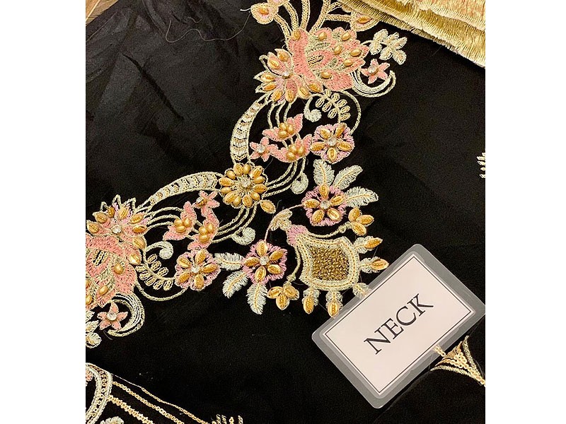 Handwork Heavy Embroidered Organza Black Party Dress 2022