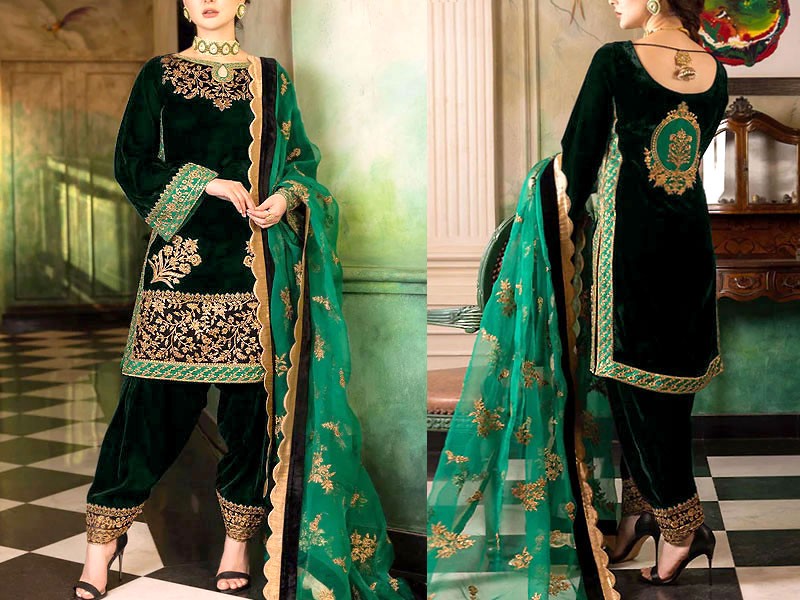 Traditional Design Mirror Work Embroidered Cotton Dress with Chiffon Dupatta Price in Pakistan