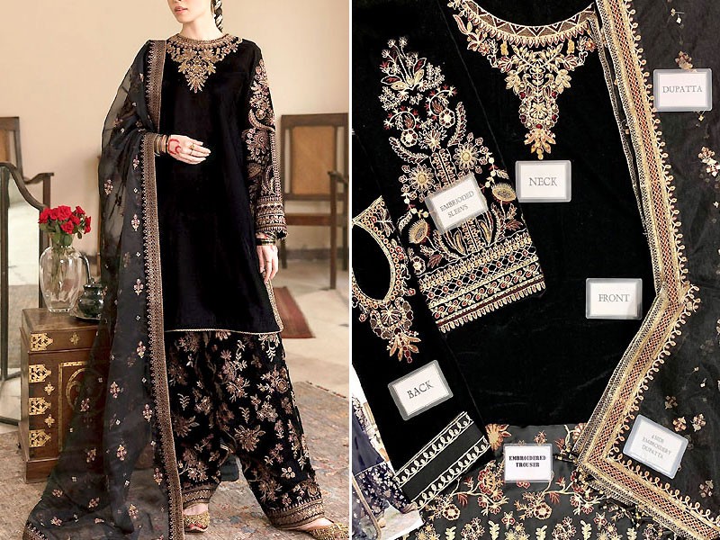 Luxury Embroidered Black Velvet Wedding Dress 2023