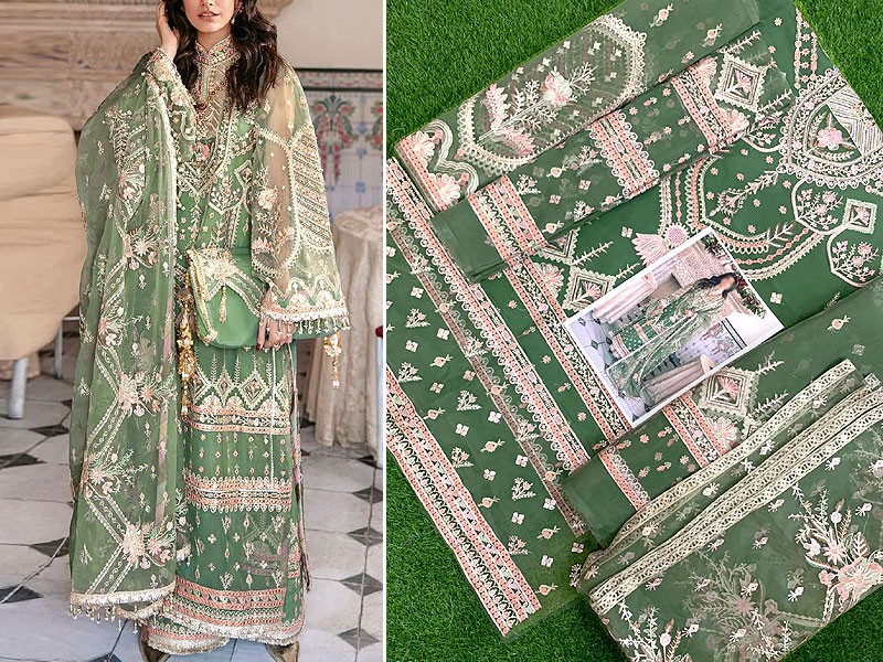 Luxurious Heavy Embroidered Organza Wedding Dress 2023