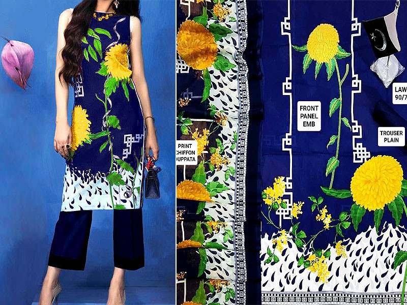Embroidered Lawn Dress 2023 with Chiffon Dupatta