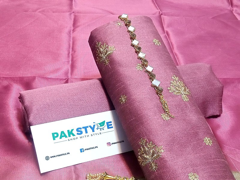 Banarsi Style Embroidered Raw Silk Dress with Silk Jhalar Dupatta