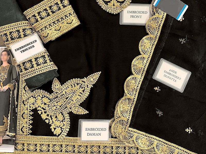 Elegant Embroidered Black Chiffon Party Dress 2023
