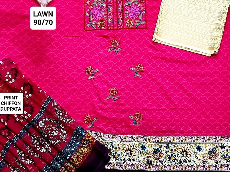 Embroidered Lawn Dress with Chiffon Dupatta 2023