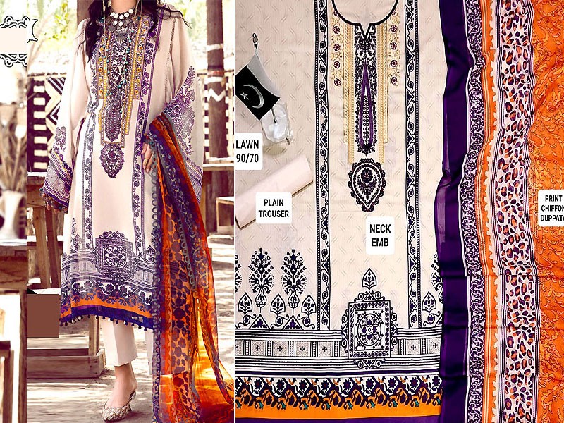 Decent Embroidered Lawn Suit 2023 with Chiffon Dupatta