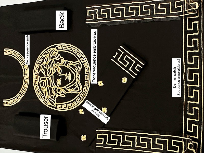 Versace Design 2-Piece Sequins Embroidered Black Lawn Dress 2023