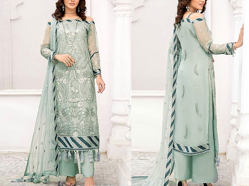 Banarsi Style Full Front Embroidered Raw Silk Dress with Embroidery Chiffon Dupatta Price in Pakistan