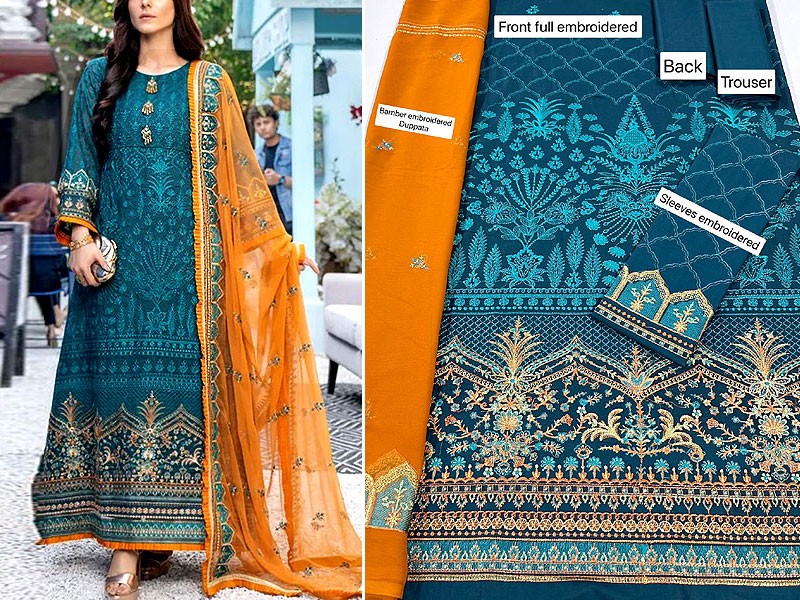Luxury Embroidered Lawn Dress 2023 with Bamber Chiffon Dupatta