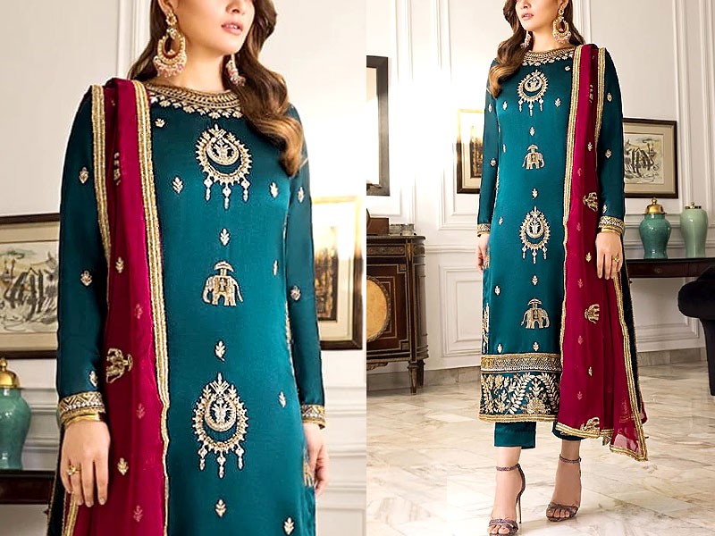 Luxury Heavy Embroidered Chiffon Bridal Dress with Embroidered Chiffon Dupatta Price in Pakistan