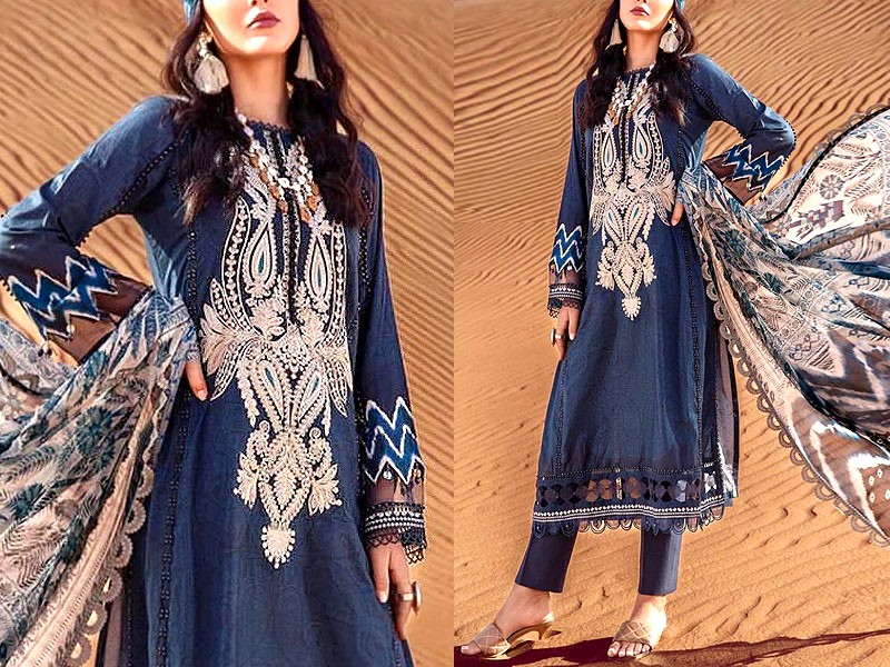 Elegant Embroidered Navy Blue Bridal Velvet Shawl Price in Pakistan