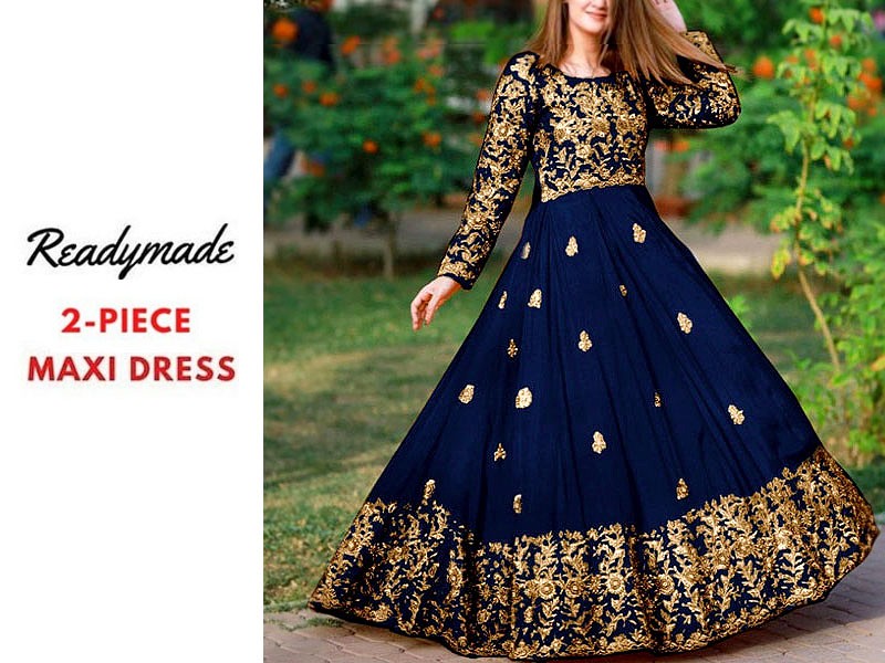 Readymade 3-Piece Embroidered Shamoz Silk Maxi Dress Price in Pakistan