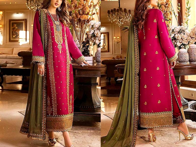 Elegant Embroidered Chiffon Party Wear Frock 2021 with Masoori Trouser Price in Pakistan