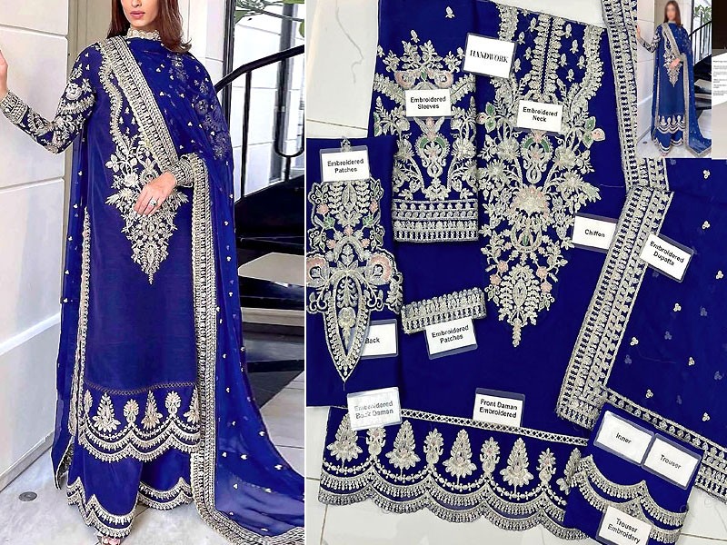 Heavy Embroidered Formal Chiffon Party Wear Dress 2023