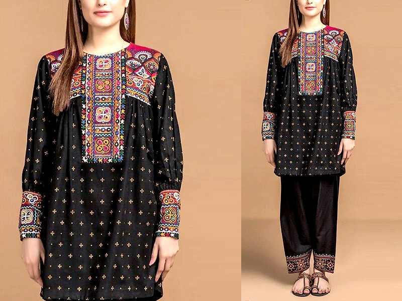 2-Piece Embroidered Black Lawn Dress 2024