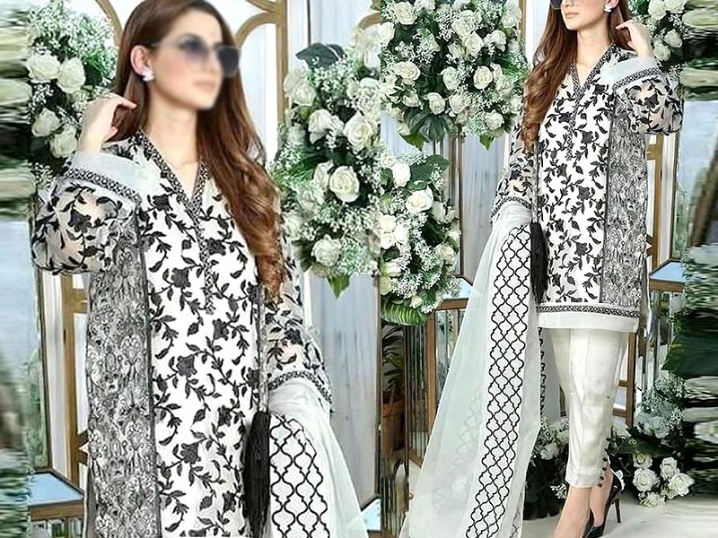 Luxury Embroidered White Lawn Dress with Embroidered Bamber Chiffon Dupatta