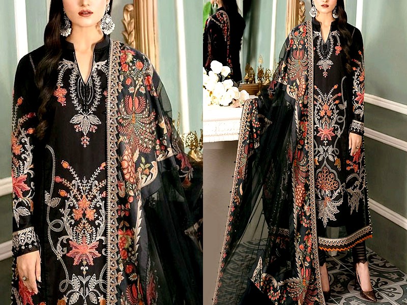 Luxury Embroidered Lawn Dress 2023 with Bamber Chiffon Dupatta Price in Pakistan