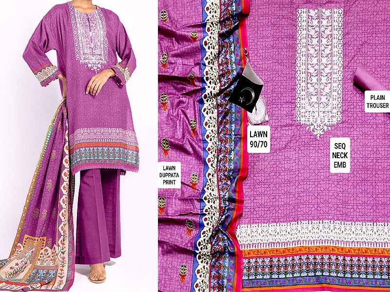 Embroidered Lawn Dress 2023 with Printed Lawn Dupatta