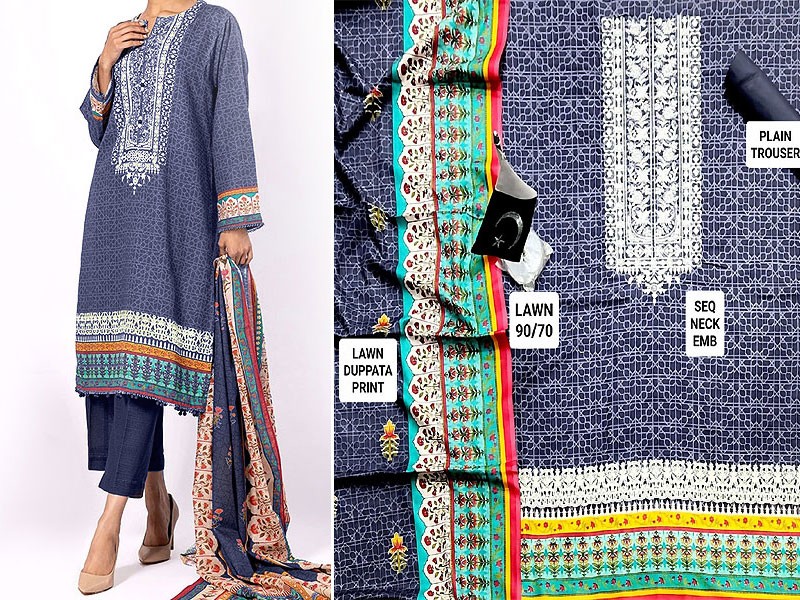 Embroidered Lawn Suit 2023 with Printed Lawn Dupatta