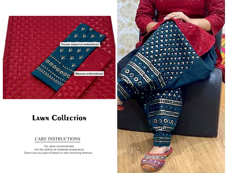 2-Piece Heavy Sequins Embroidered Lawn Dress with Embroidered Trouser