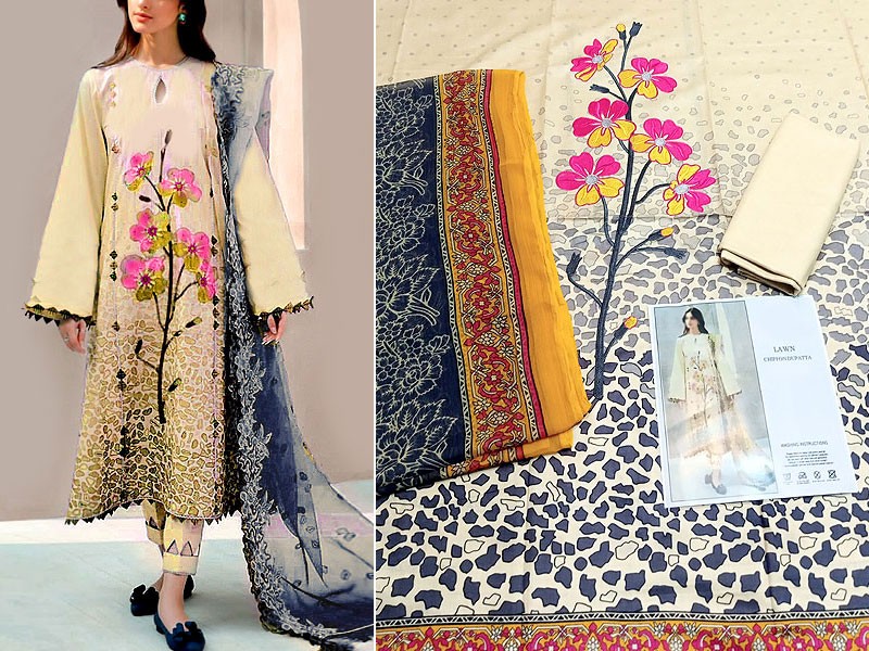 Embroidered Lawn Suit 2023 with Chiffon Dupatta