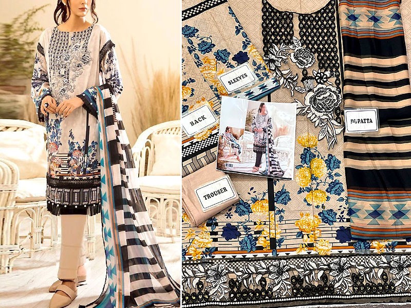 Elegant Embroidered Lawn Suit 2023 with Chiffon Dupatta