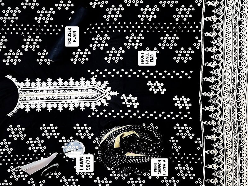 Embroidered Chunri Print  Lawn Dress 2023 with Chiffon Dupatta