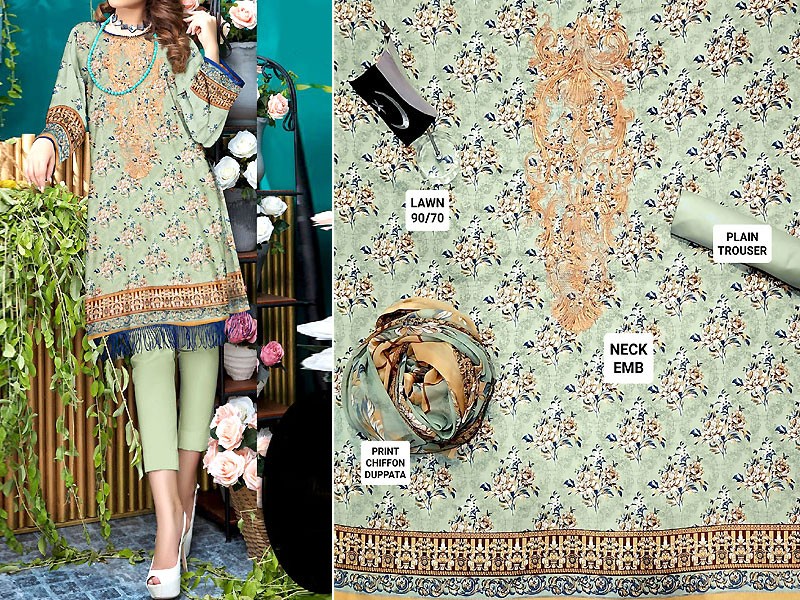 Embroidered Lawn Suit 2024 with Chiffon Dupatta