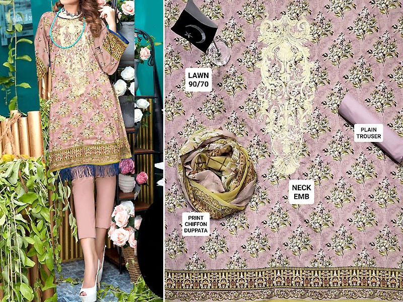 Embroidered Lawn Dress 2024 with Chiffon Dupatta