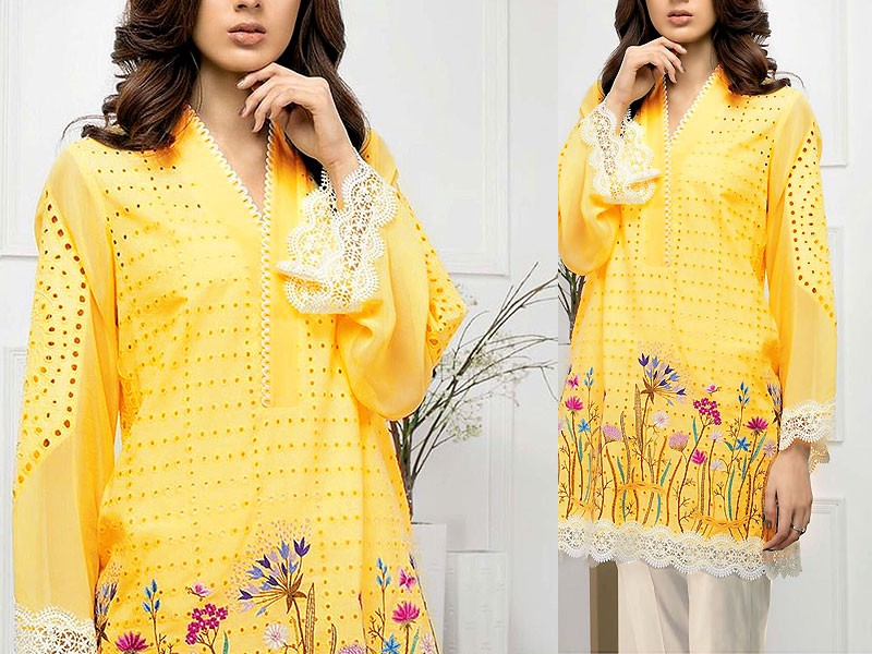 Luxury Schiffli Embroidered Lawn Suit with Digital Print Silk Dupatta Price in Pakistan