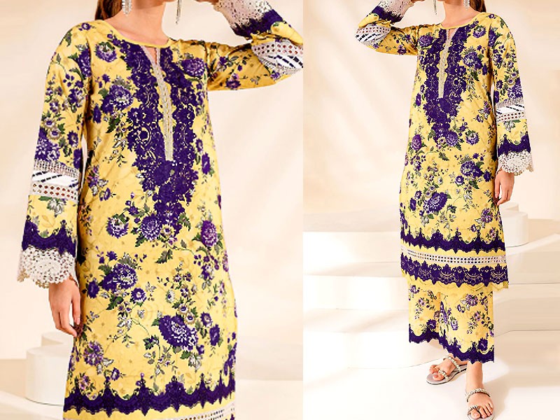 Digital All-Over Print 2-Piece Embroidered Lawn Dress 2023