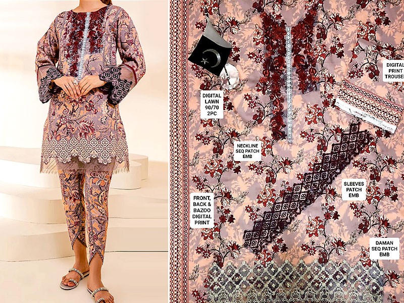 Digital All-Over Print 2-Piece Embroidered Lawn Dress 2023