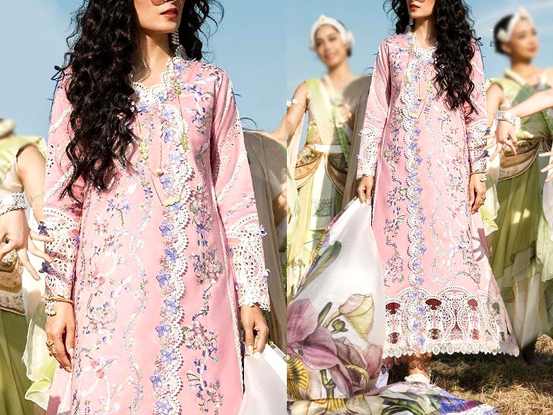 Luxury Embroidered Lawn Dress with Digital Print Silk Dupatta Price in Pakistan