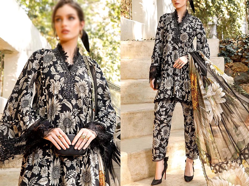Luxurious Schiffli Embroidered Lawn Dress with 4-Side Embroidered Organza Dupatta Price in Pakistan