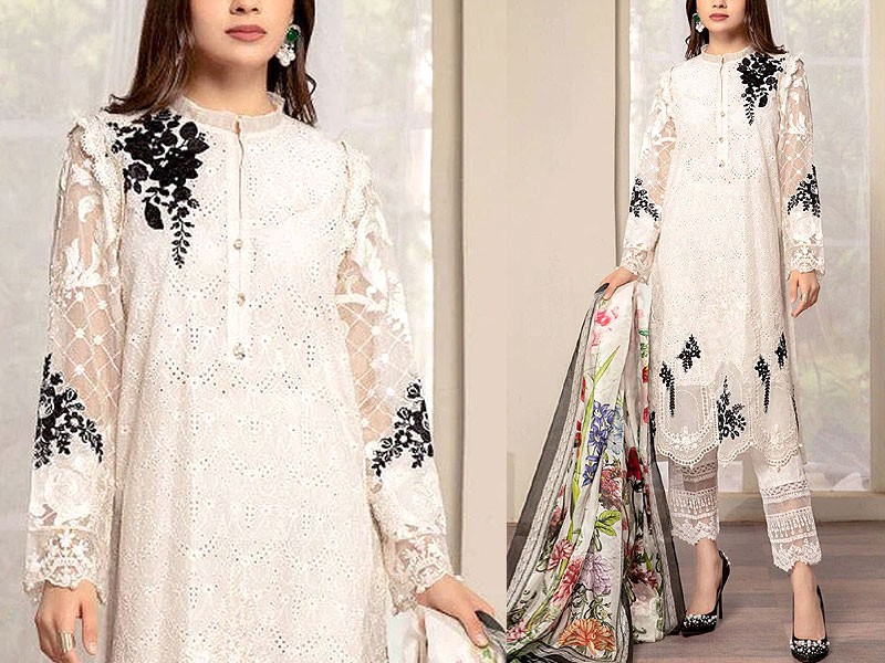 Glamorous Schiffli Embroidered EID Lawn Dress with Embroidered Organza Dupatta Price in Pakistan
